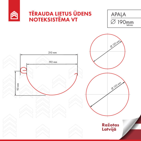 Tērauda lietus ūdens noteksistēma AV, APAĻA, D190 mm - Image 3